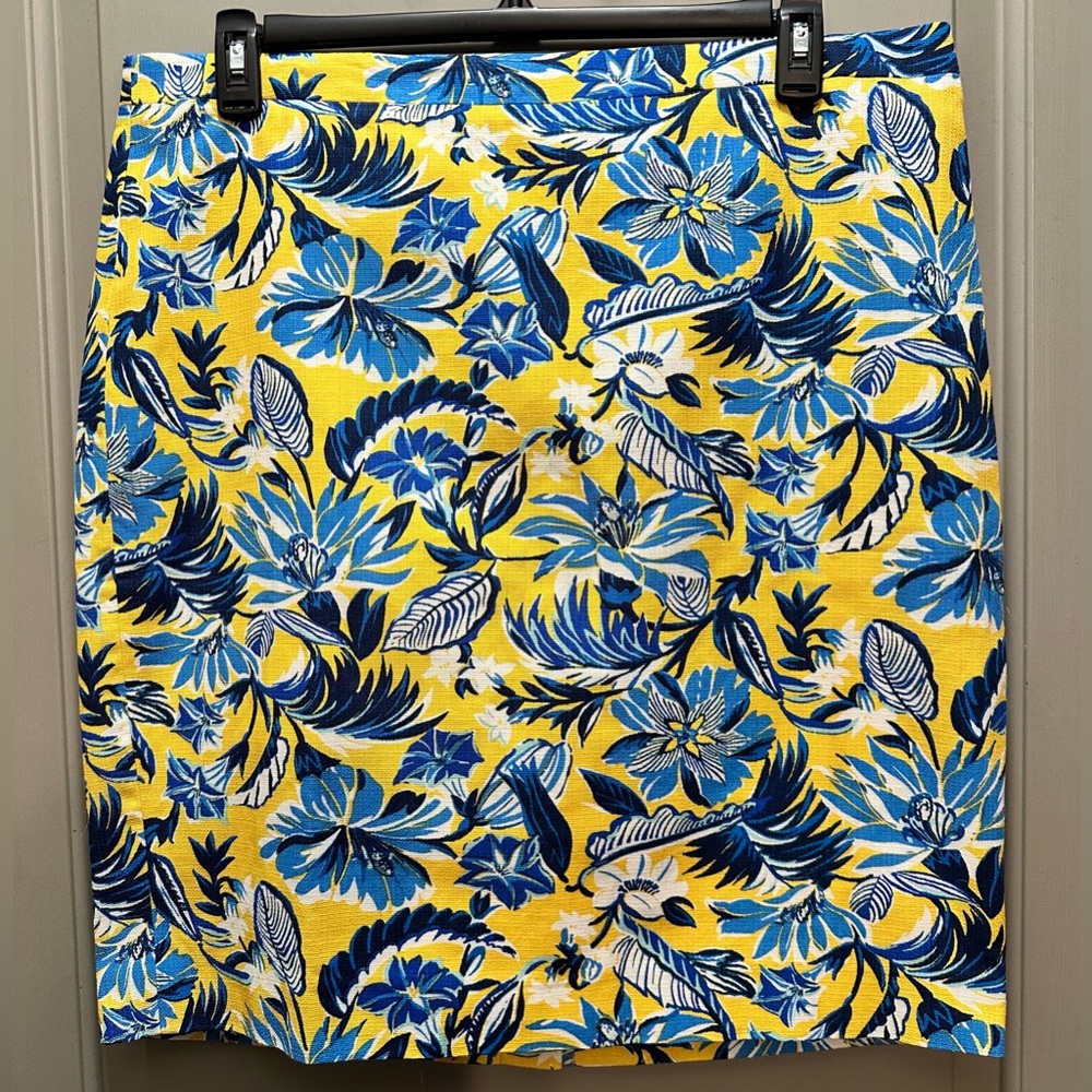 J. Crew Size 16 Yellow Floral Basketweave Pencil Skirt NWT